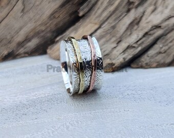 Sterling Silver Spinner Band Ring: Two-Tone Fidget Jewelry