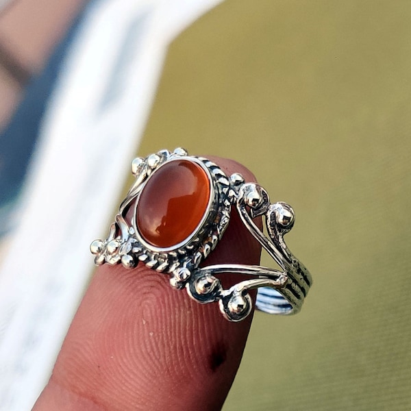 Anello in argento sterling 925 con corniola fatto a mano: fascia importante