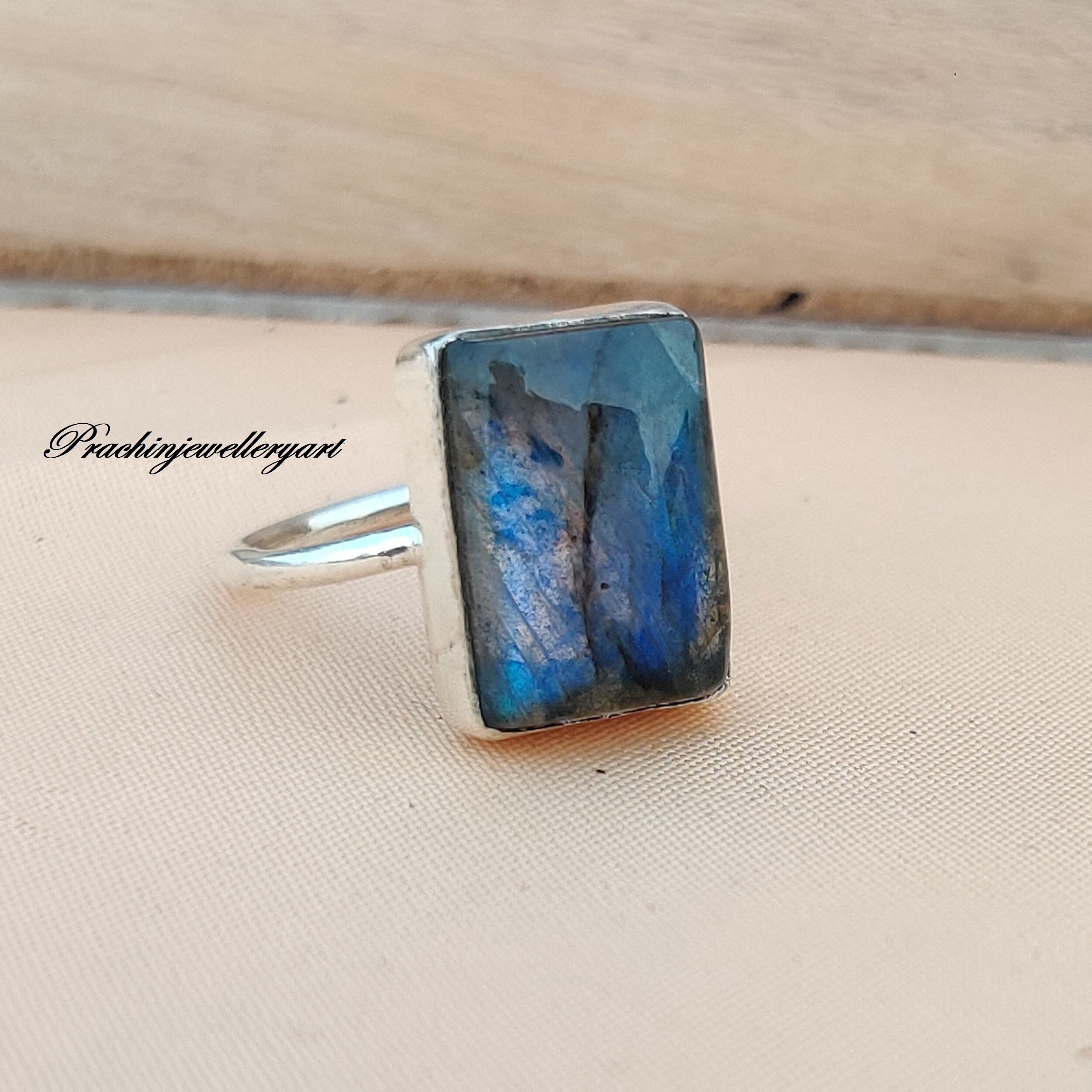 Labradorite Ring, 92.5% Sterling Silver Ring, Blue Fire