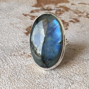 Handmade Labradorite Ring: 925 Sterling Silver Boho Statement Ring