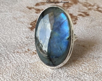 Natuurlijke labradoriet, sierlijke ring, statement ring, 925 zilveren ring, labradoriet ring, handgemaakte ring, blauwe vuurring, vrouwenring, Boho ring***