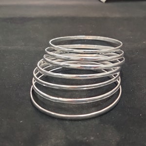 Sterling Silver Stacking Bangles - Set of 7 Half Round Bracelets