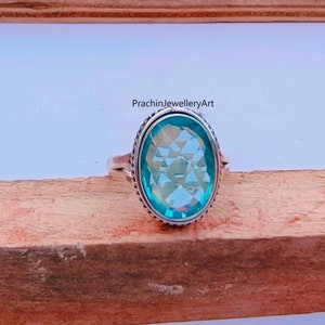 Handmade Aquamarine Gemstone Ring: 925 Sterling Silver Bohemian Band