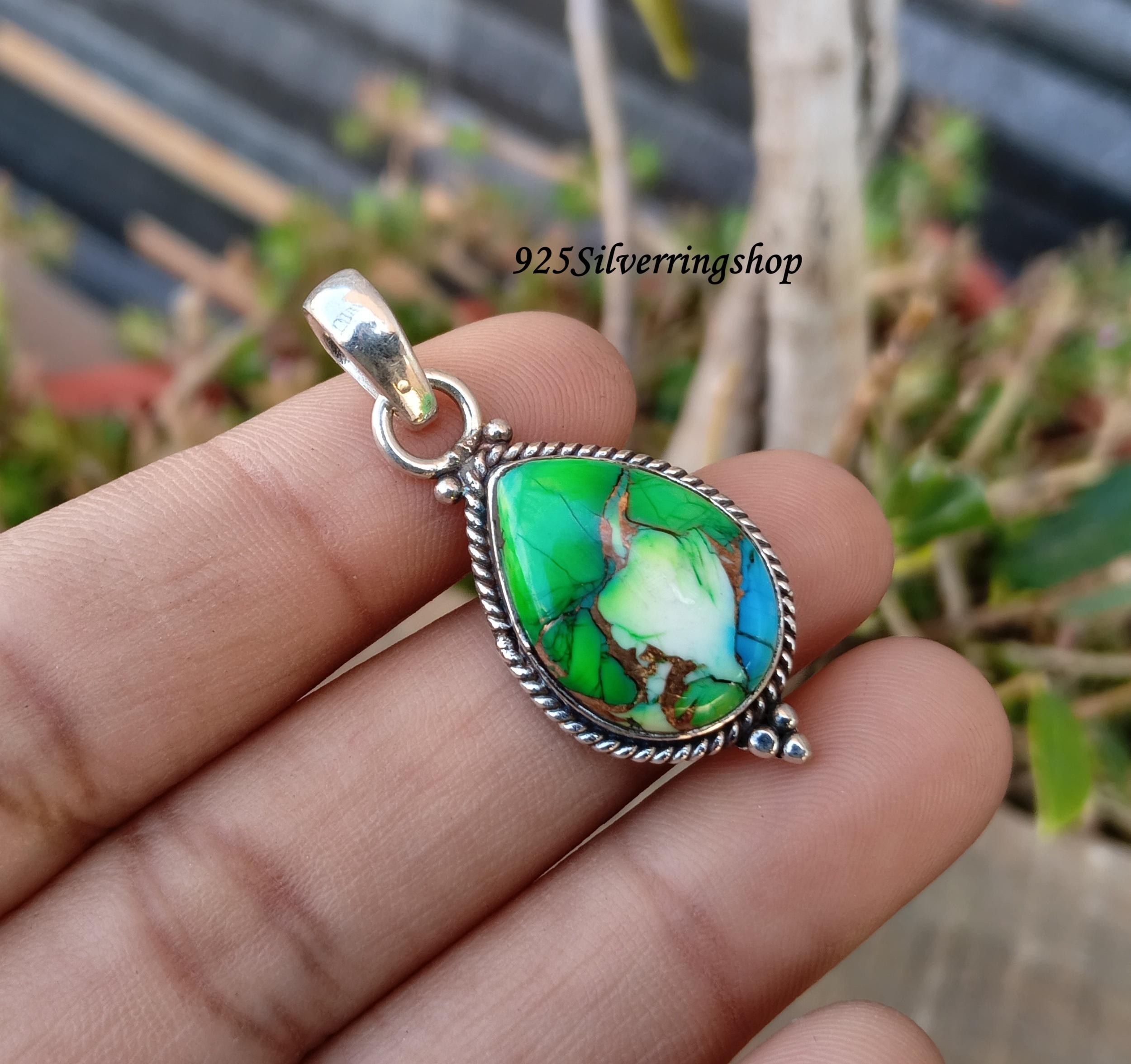 【本物】turquoise stone ネックレスチャーム　silver925 Green Dahlia Turquoise Pendant: Handmade 925 Sterling Silver
