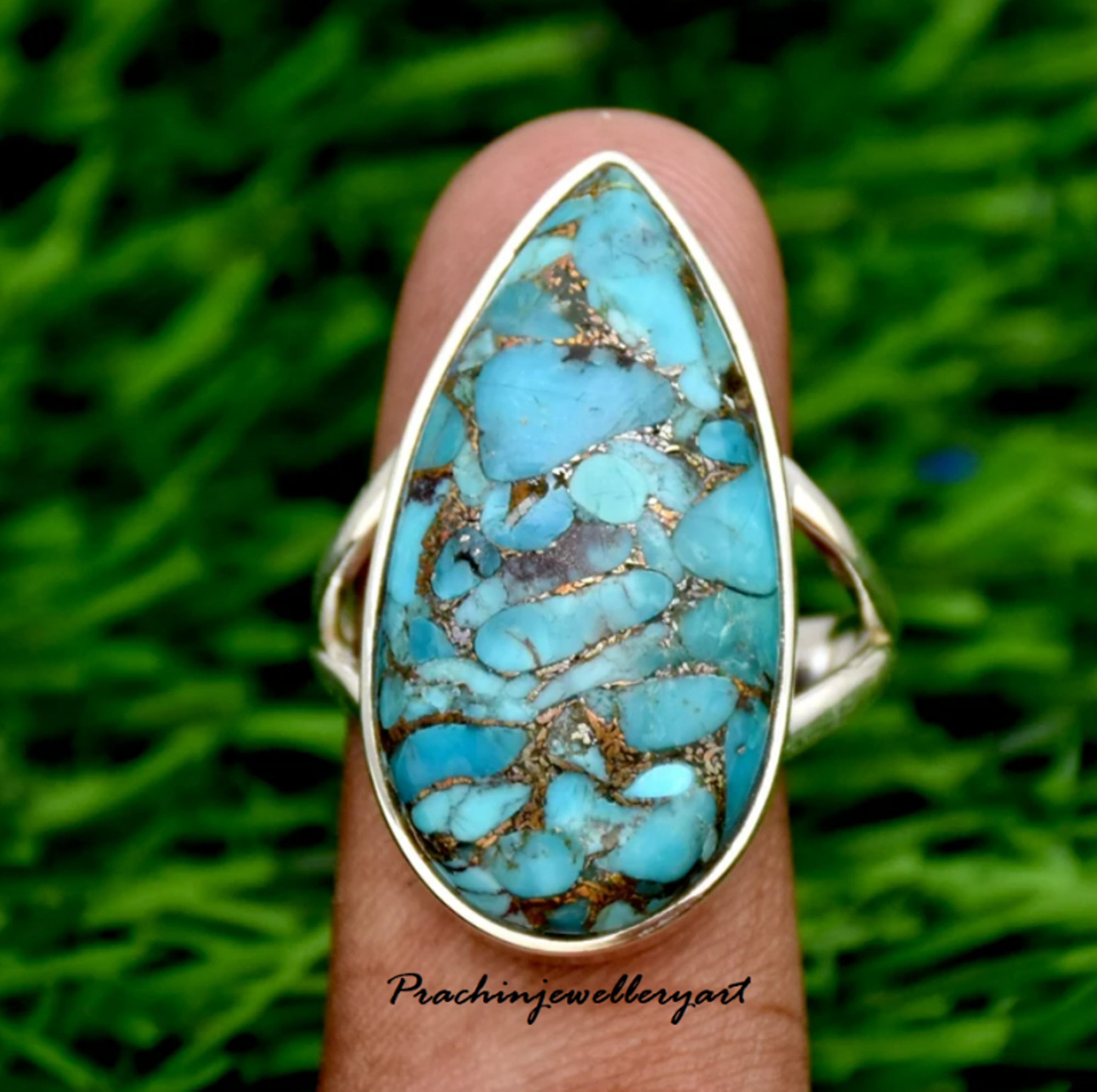 Blue Turquoise Ring, Silver Turquoise Ring, Smooth Turquoise Ring, Sterling Silver Ring, Blue Ring, Boho Turquoise Ring, Leaf Ring, Gifts