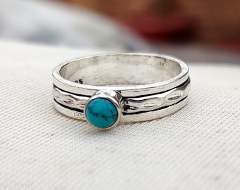 Blue Turquoise Spinner Ring, Anxiety Ring, Thumb Ring, Gift Ring, 925 Sterling Silver Ring, Oval Blue Gemstone Ring, Boho Spin Ring