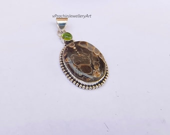 Turritella Agate Pendant: Handmade 925 Sterling Silver Necklace