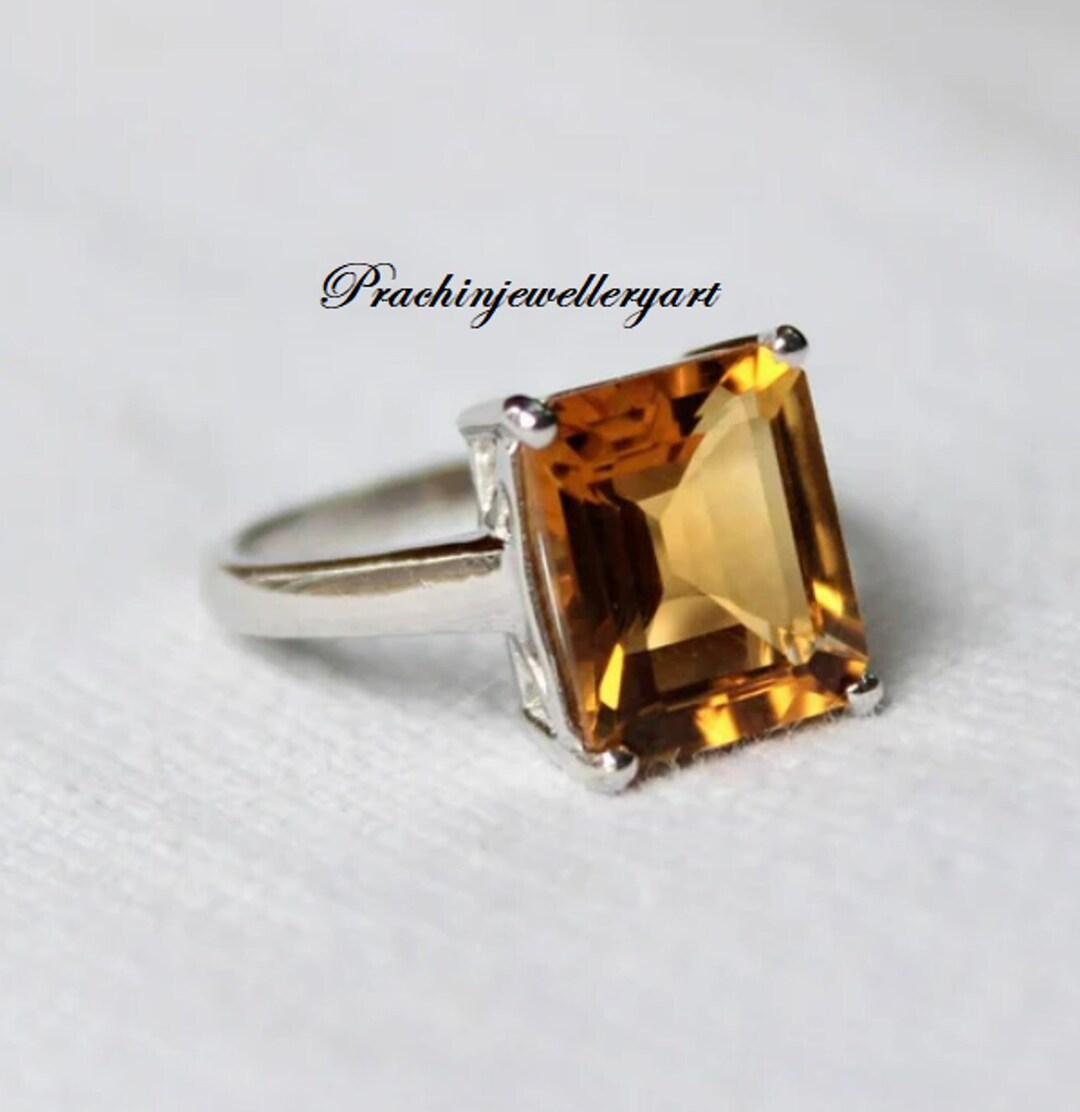 Bague Argent 925 Topaze Citrine Naturelle - Pierre Jaune Ronde 10+ Carats, Style Vintage