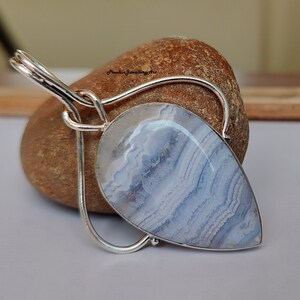 Blue lace Agate Silver Pendent , 925 Sterling Silver Pendent , A Beautiful creation Silver Pendent , Gift For Love Nice Pendent ** }}