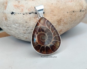 Ammonite Fossil Pendant, 925 Solid Sterling Silver, Designer Pendant, Unique Pendant, Gemstone Pendant, Christmas Pendant, Gift For Women