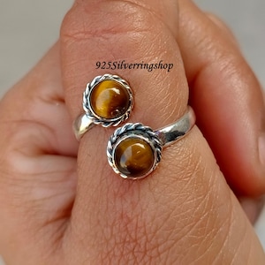 Handmade Tiger&#39;s Eye 925 Sterling Silver Ring - Bohemian Statement Ring