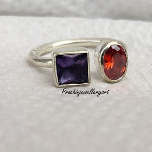 Labradorite & Garnet Sterling Silver Ring  Hand Crafted Bohemian Ring Boho Ring Labradorite Ring Rings for Gift minimalist fathers day gift