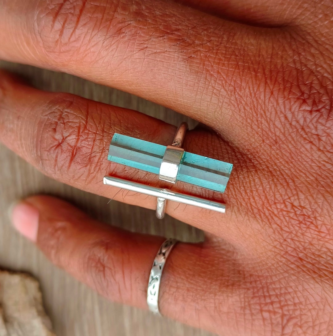 Raw Aquamarine Pencil Ring, Bar Ring, Adjustable Ring, Natural ...