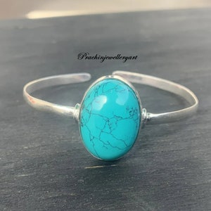 Brazalete de turquesa, brazalete de mujer, brazalete de plata 925, brazalete delicado, turquesa natural, brazalete hecho a mano, joyería de turquesa, brazalete de piedras preciosas