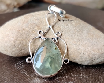 Handmade Prehnite Pendant: 925 Sterling Silver Gemstone Necklace