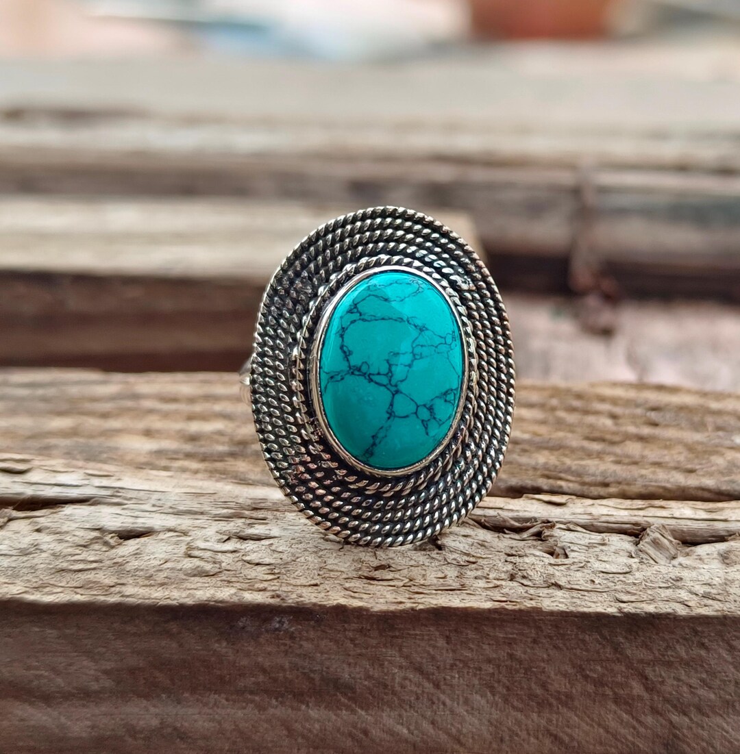 Handmade Turquoise Ring: 925 Sterling Silver Boho Band - Etsy