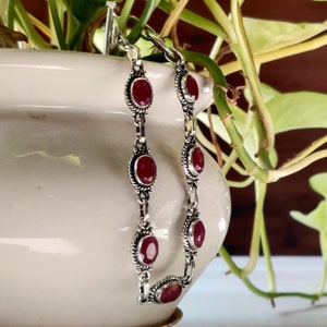 Indian Ruby Bracelet, 925 Sterling Silver, Handmade Bracelet, Adjustable Bracelet, Oval Gemstone Bracelet, Handmade Jewelry, Gift For Her