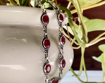 Indian Ruby Bracelet, 925 Sterling Silver, Handmade Bracelet, Adjustable Bracelet, Oval Gemstone Bracelet, Handmade Jewelry, Gift For Her