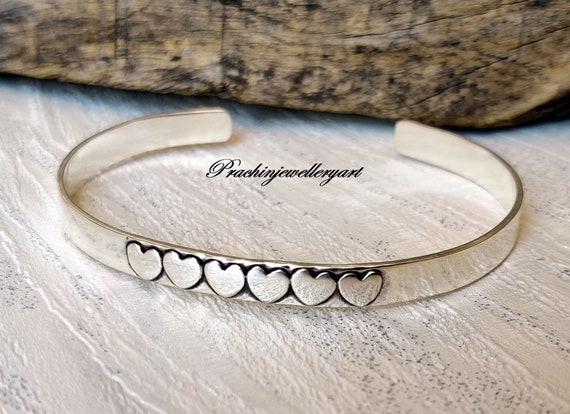 Handmade Sterling Silver Heart Bangle: Designer Jewelry - Etsy