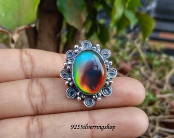 Anillo de plata de ley 925 con ópalo multicolor hecho a mano