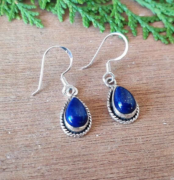 Orecchini Pendenti In Argento S925 Con Lapislazzuli Naturale E Matrice D'Oro - Design Ispirato All'Antico Egitto, Fatti A Mano, 8x6 Mm, Gioielli Unici