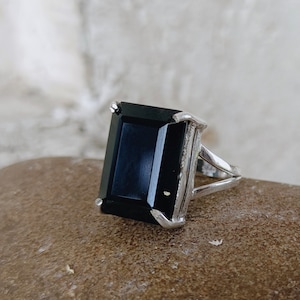 Black Onyx Lucifer Ring, 925 Sterling Silver Rings For Women, Rectangle Handmade Gemstone Jewelry, Bridal Engagement, Vintage,############