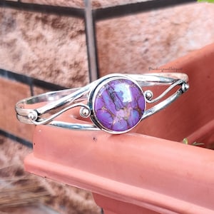 Handgemachter Sterling Silber Lila Türkis Armreif - Edelstein Schmuck