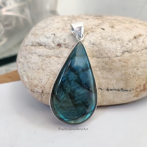 Blue Fire Labradorite 925 Sterling Silver Teardrop Pendant
