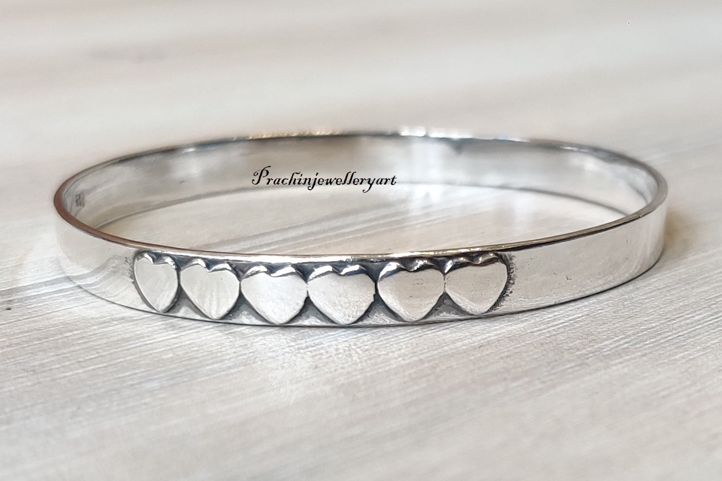 Silver Heart Bangle - Etsy