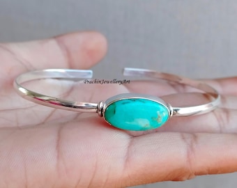 Mohave Turquoise Bangle: Adjustable 925 Sterling Silver Bracelet