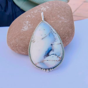 Dendritic Opal Pendant: Teardrop Sterling Silver Gemstone Jewelry