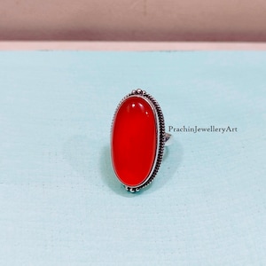 Natural Carnelian Ring, Handmade Silver Ring, 925 Sterling Silver Ring, Gift for her, Long Oval Carnelian Ring, Natural Stone, Promise Ring