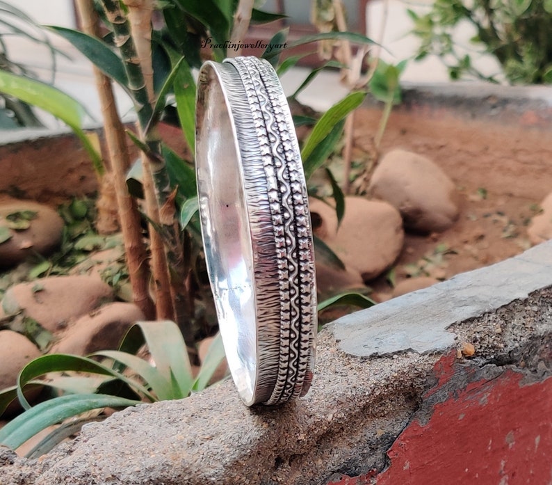 Handmade Sterling Silver Spinner Bangle: Three Band Meditation Bangle ...
