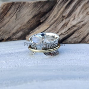 Handmade Moonstone Spinner Ring: 925 Sterling Silver Anxiety Fidget Ring