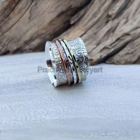 Anillo giratorio de tres tonos Plata de ley 925 Anillos giratorios
