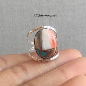 Auster Kupfer Türkis Ring, 925 Sterling Silber Ring, Ehering, Versprechen Ring, Geschenk für Frauen, Silberschmuck, Geschenk für sie
