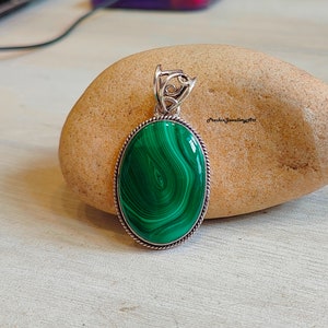 Malachite Silver Pendent , 925 sterling Silver Pendent , a very Beautiful Silver Pendent , Best Quality And Perfect Design , All Occasion }}