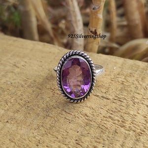 Handmade Amethyst Ring: 925 Sterling Silver Boho Band