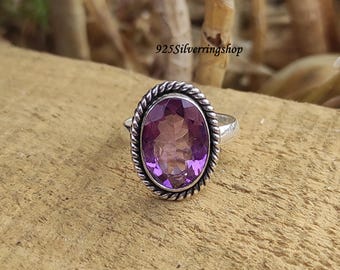 Handmade Amethyst Ring: 925 Sterling Silver Boho Band