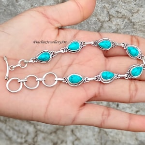 Handmade Turquoise Gemstone Bracelet: 925 Sterling Silver Boho Jewelry