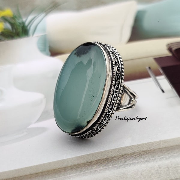 Prehnite Ring 925 Sterling Silver Ring Handmade Silver Jewelry Gemstone Ring Prehnite Jewelry Big Size Gemstone Ring, Lovely Ring, Gift Item