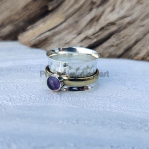 Anillo giratorio de amatista hecho a mano: anillo de ansiedad con piedras preciosas