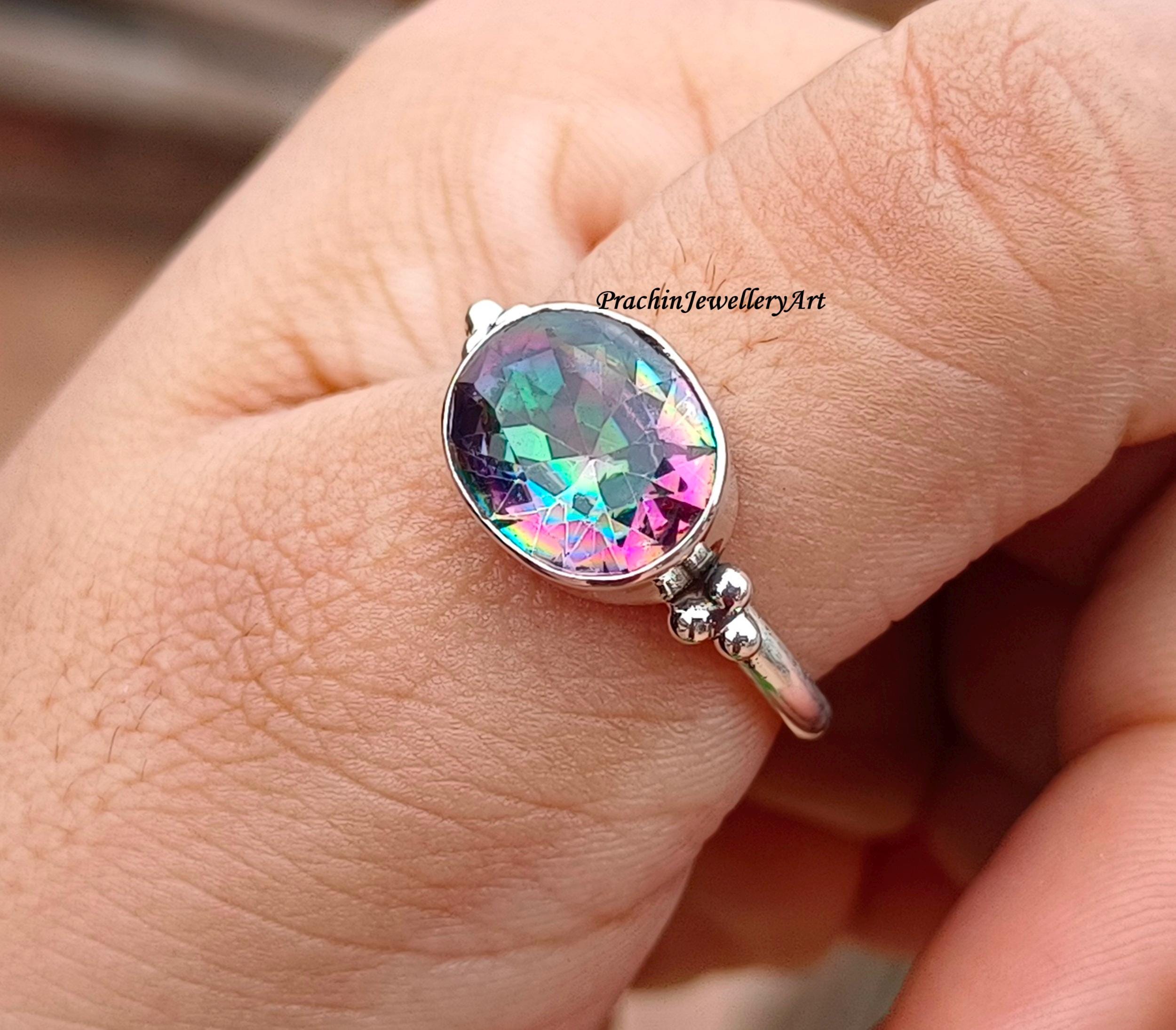 Anello in argento sterling 925 con topazio mistico: gioielli fatti a mano per l'anniversario - Italia