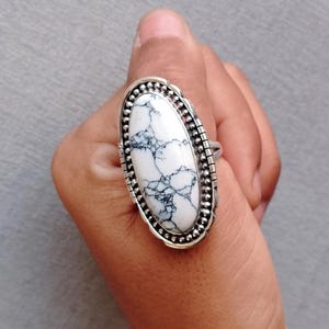 Handmade Pear Howlite Ring: 925 Sterling Silver Boho Promise Ring