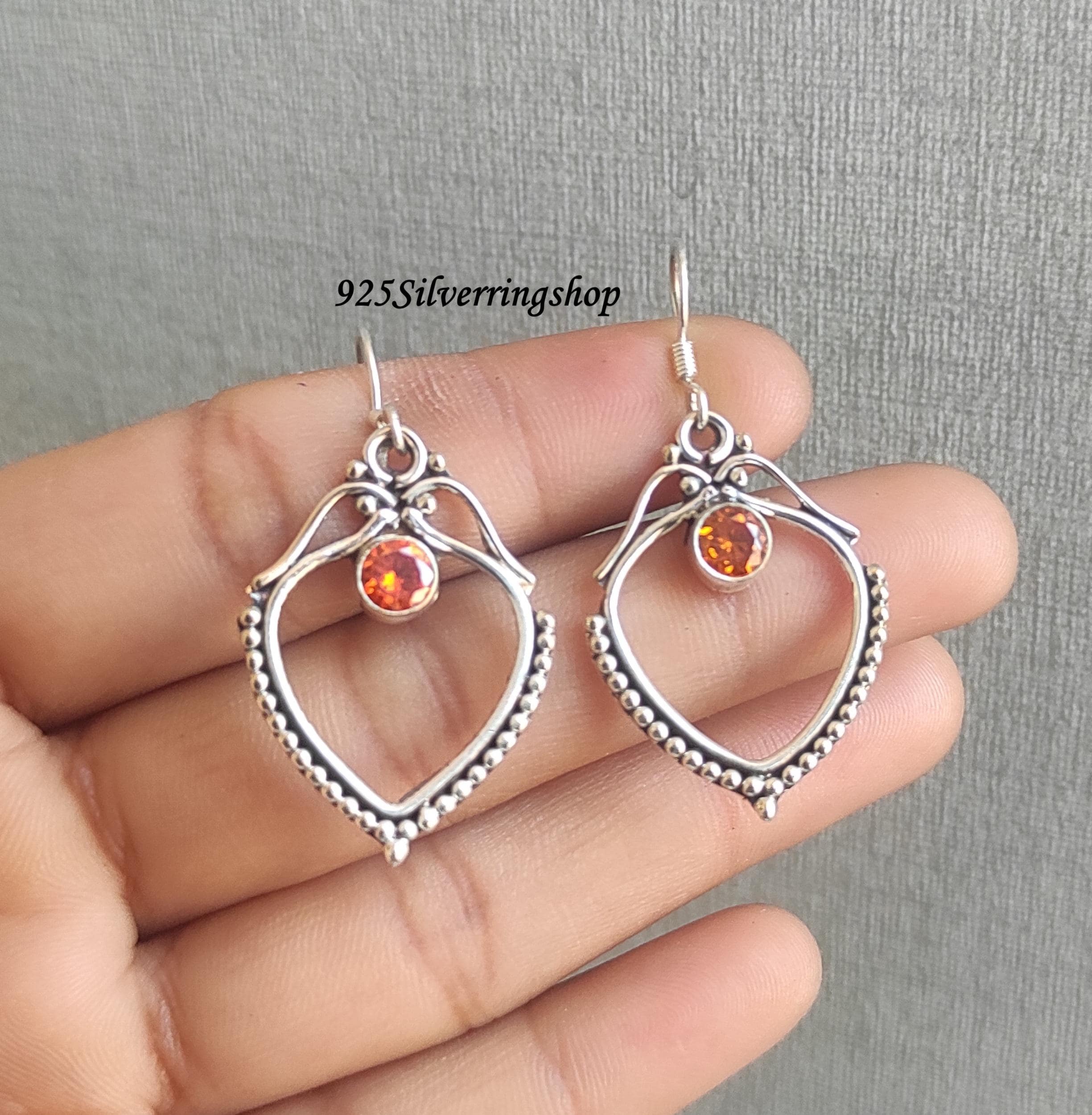Boucles D'oreilles Imposantes En Argent 925 Avec Citrines - Neuf Avec étiquettes