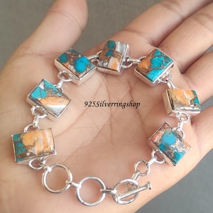 Auster Kupfer Türkis Armband: Handgemachter Schmuck aus 925 Sterlingsilber