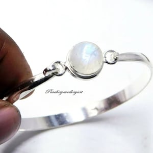 Natural Moonstone Bangle: 925 Sterling Silver Gemstone Jewelry