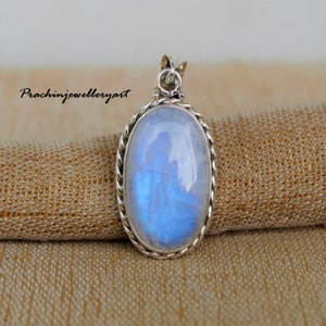 Rainbow Moonstone Sterling Silver Pendant: Bohemian Oval Necklace