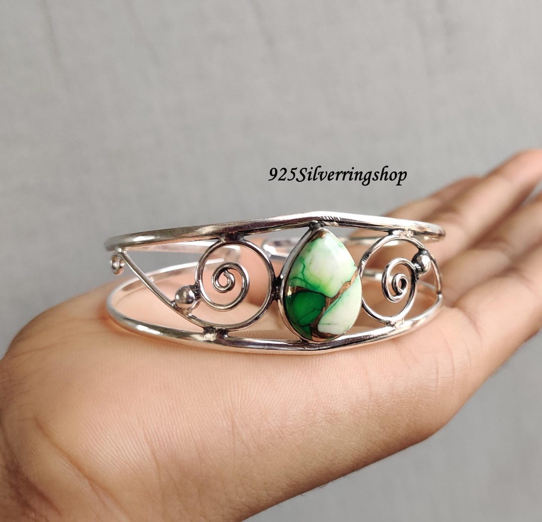 アクセサリー Vintage Silver Turquoise Bangle 925 Peacock Dahlia Turquoise Bangle: 925 Sterling Silver, Unique