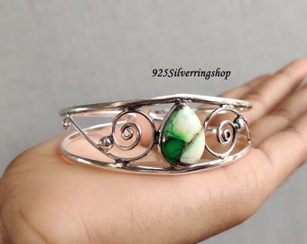 Peacock Dahlia Turquoise Bangle: 925 Sterling Silver, Unique